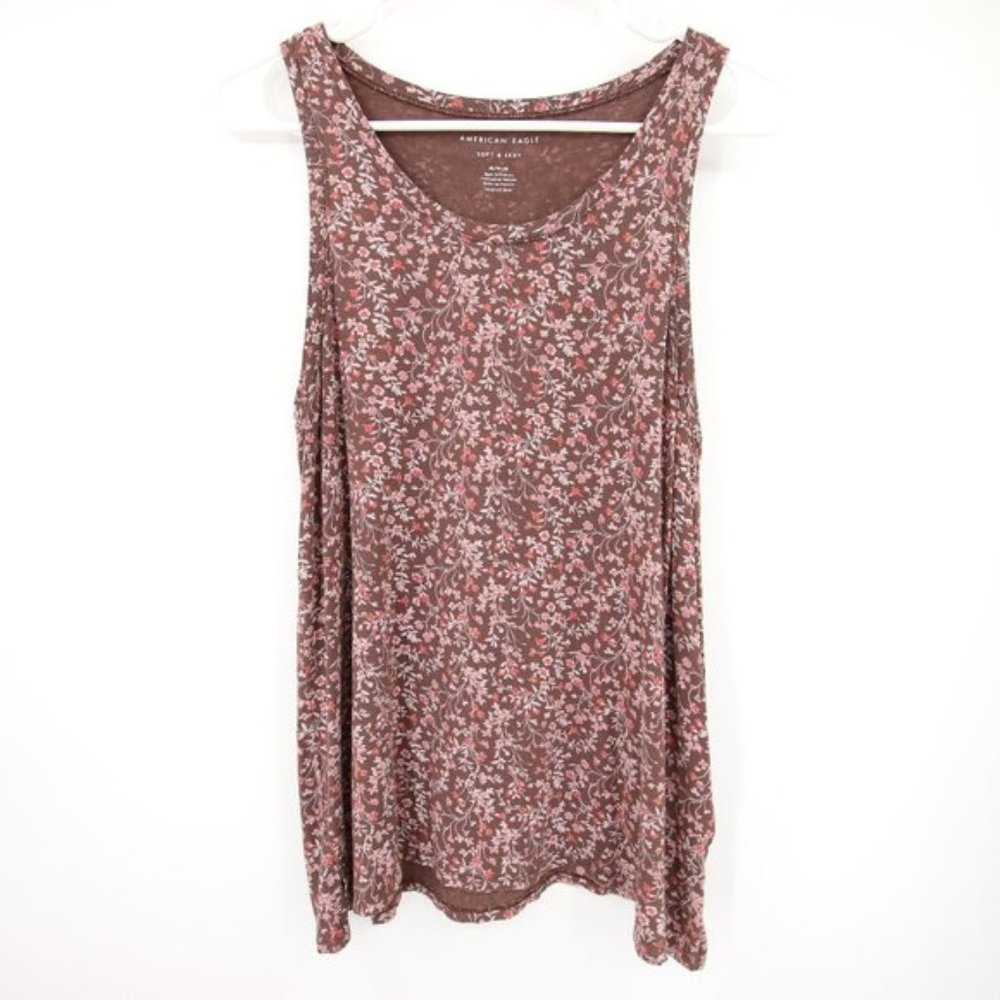 American Eagle Outfitters Soft & Sexy Tee Tank Top Brown Floral Size M